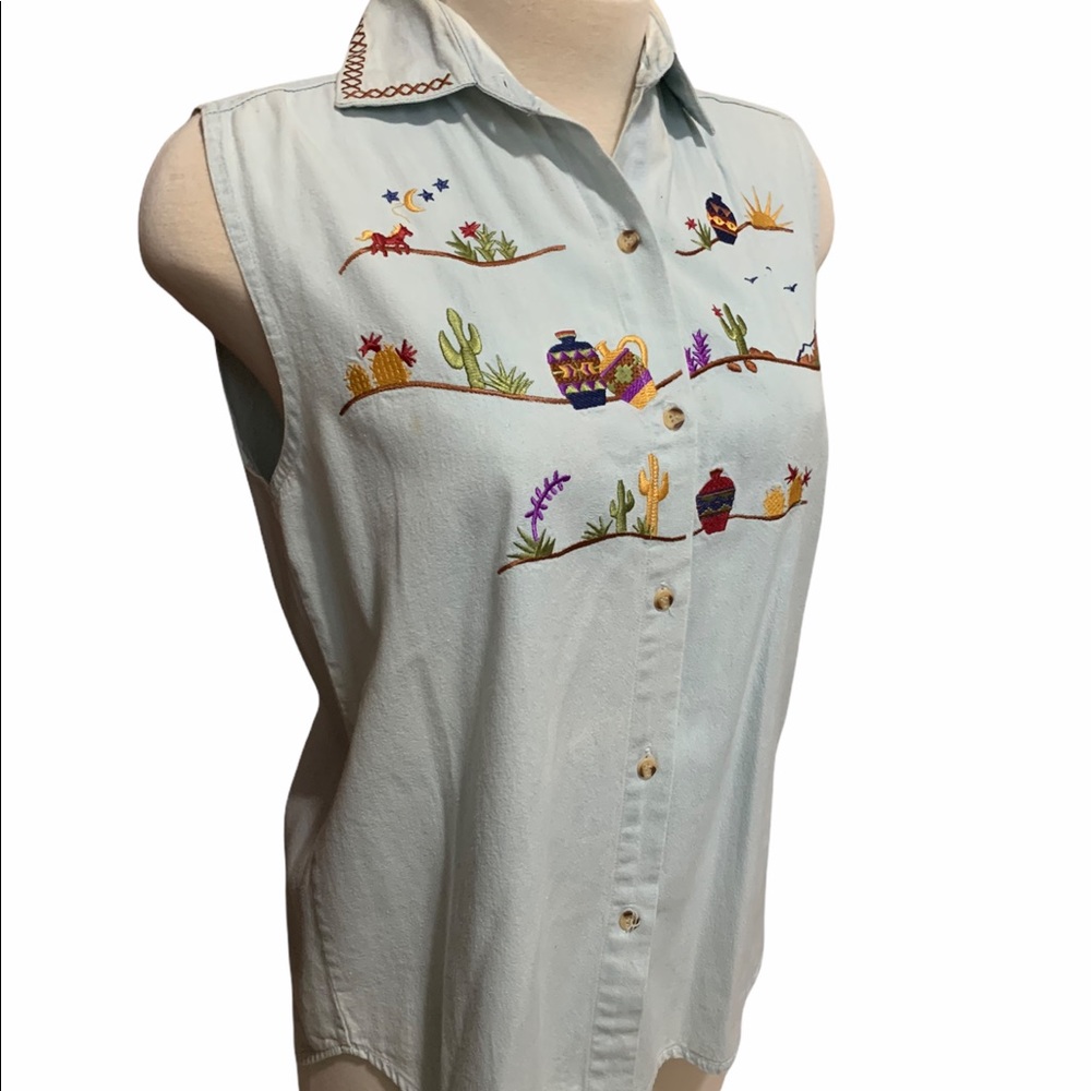 Erika Blues 90s denim Arizona Embroidery Button down